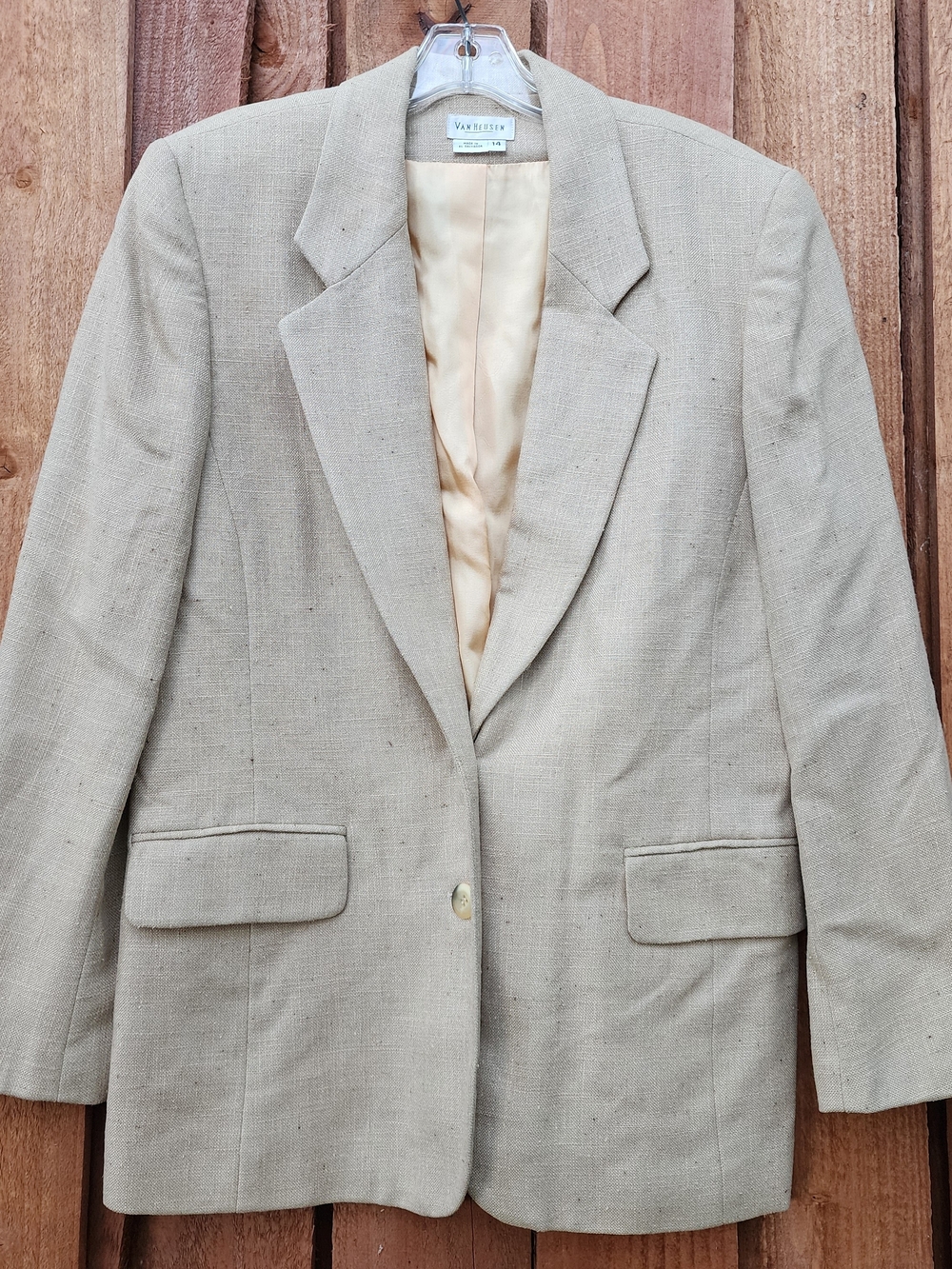 Vintage Van Heusen Beige Linen Blend Single Breasted Oversized Blazer [14]
